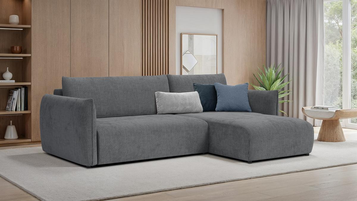 ECKSOFA TAUER 3-Sitzer links, dunkelgrau - Dunkelgrau/Schwarz, Holz/Textil (248/173cm) - Wozimo