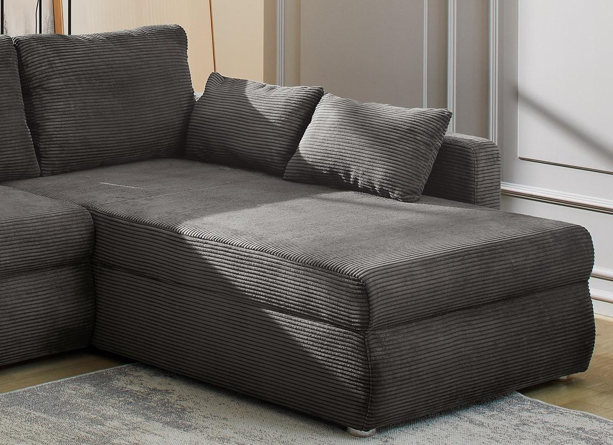 ECKSOFA mit Schlaffunktion und Bettkasten, seitenverkehrt montierbar B272/T200/H88 cm, Liegefläche 128x224 cm, Cord Dunkelgrau / 15226 - Chromfarben/Dunkelgrau, Kunststoff/Textil (272/200cm) - luma-home