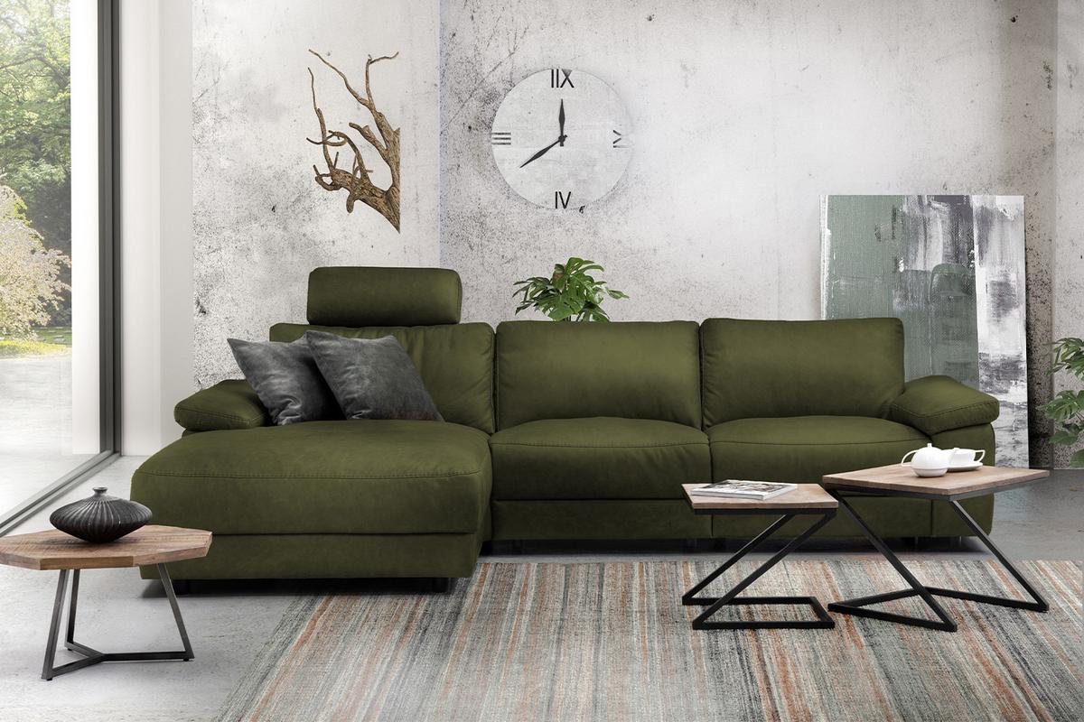 ECKSOFA XL MOTORISCHER RELAXFUNKTION LOLA Dunkelgrün Webstoff Relaxfunktion - Dunkelgrün/Schwarz, Textil (304/178cm) - KAWOLA
