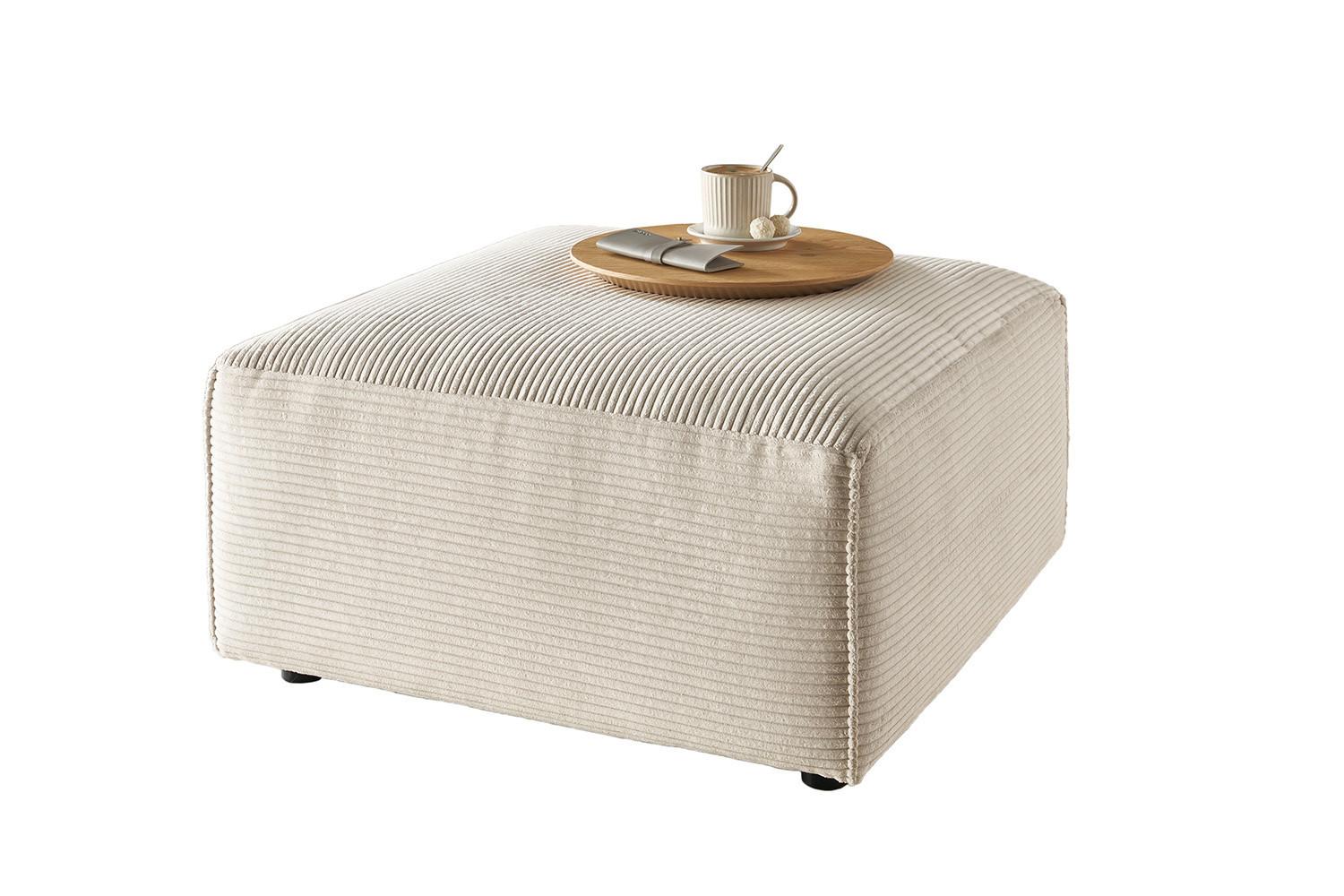 POLSTERHOCKER RANI Cremeweiß Cord - Creme/Schwarz, Kunststoff/Textil (80/42/80cm) - KAWOLA