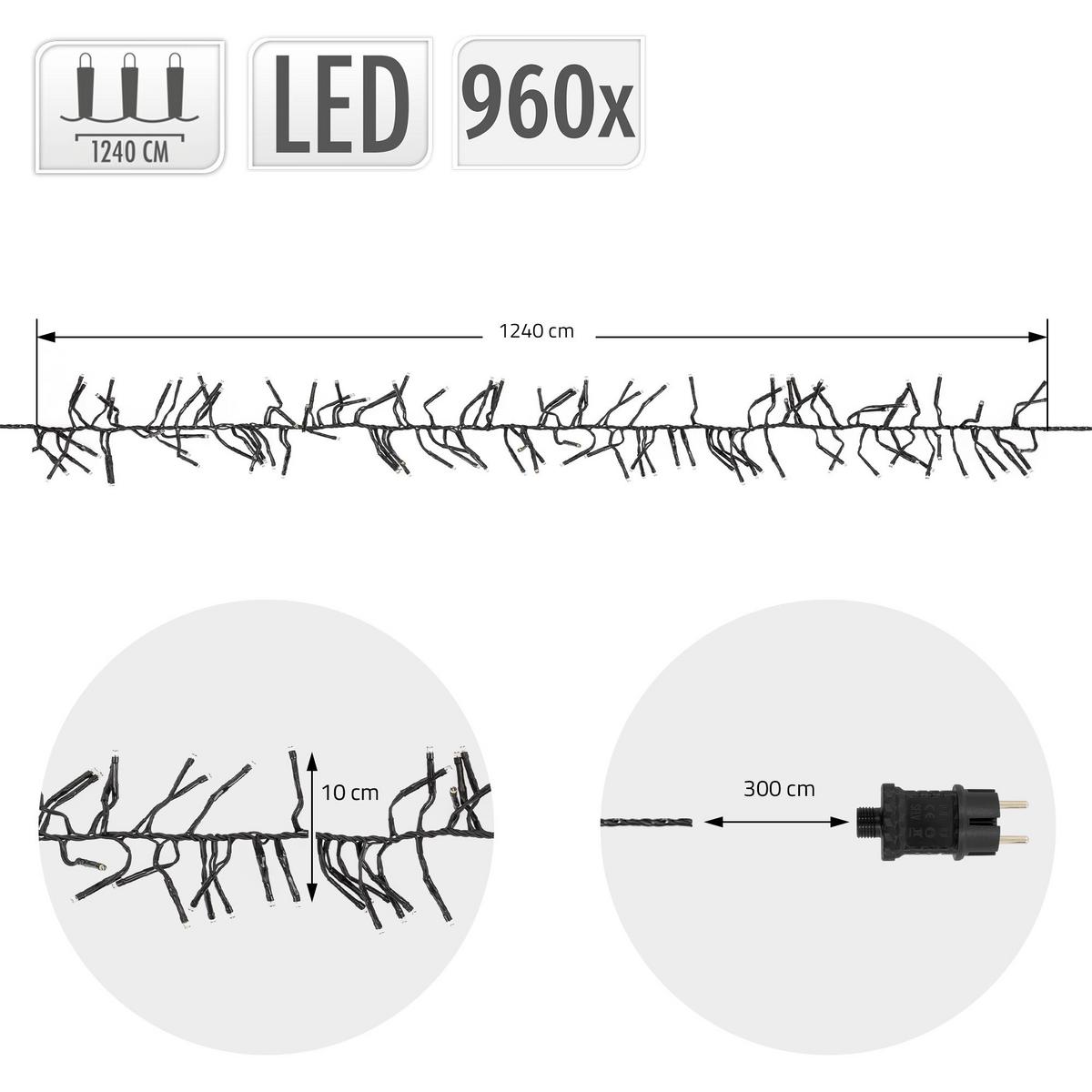 LED LICHTERKETTE Cluster Außen Innen 12,4 m Weihnachtsbeleuchtung 960 LED Warmweiß - Weiß, Kunststoff (1540cm) - ECD-Germany