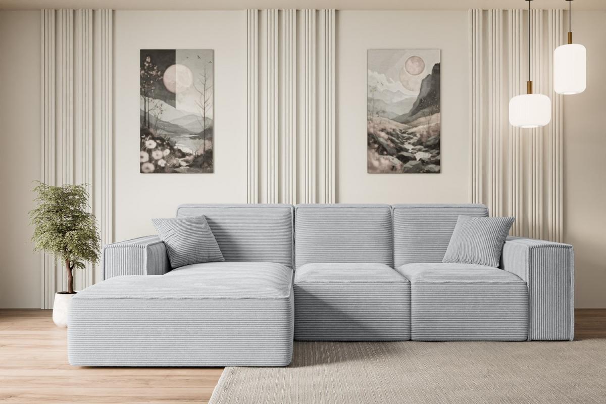 ECKSOFA Ottomane Links SERRA-L - 266x169x80 cm Grau Cord - Schwarz/Grau, Holzwerkstoff/Kunststoff (165/266cm) - ALTDECOR