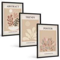 BILDER SET 3er Set - 40x60 cm Schwarzer Rahmen - Pflanzenmotive beige braun - Schwarz, Kunststoff (40/60cm) - TULUP