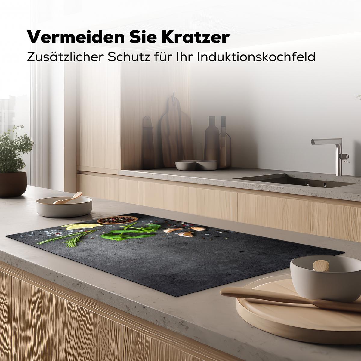 HERDABDECKPLATTE Limette - Kräuter - Gewürze - Grün - Grau - Beton Induktionsschutz 91.6x52.7 cm - Grün, Kunststoff (91.6/52.7/0.2cm) - MuchoWow