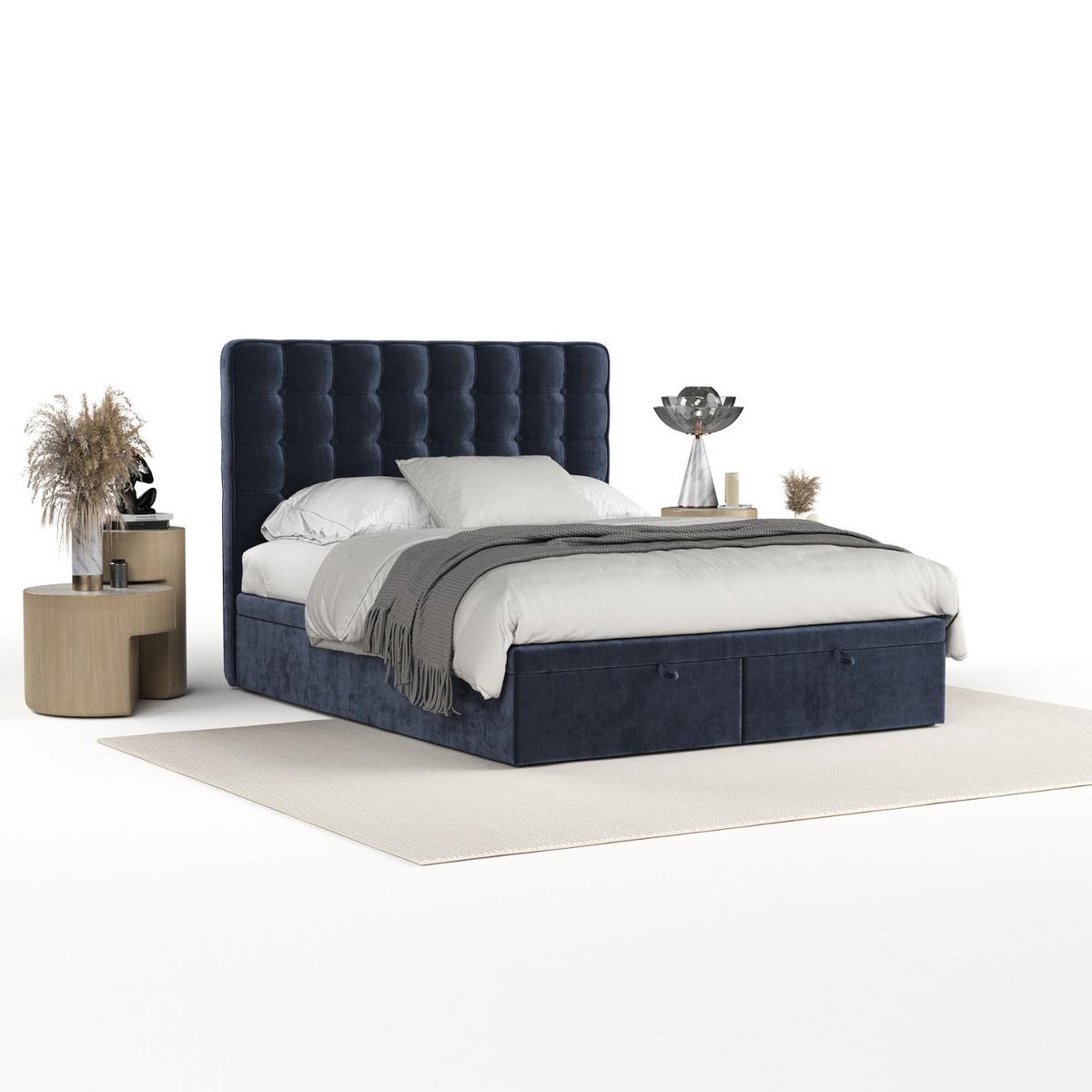 POLSTERBETT Celestia mit Stauraum 180/200 cm Marineblau im Lotta Stoff - Schwarz/Dunkelblau, Holz/Holzwerkstoff (180/200cm) - AltaBeds