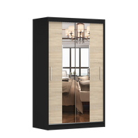 SCHWEBETÜRENSCHRANK NEOMI 01 mit Spiegel Schwarz/Sonoma - Alufarben/Schwarz, Holzwerkstoff/Kunststoff (120/200/61cm) - imoebel24