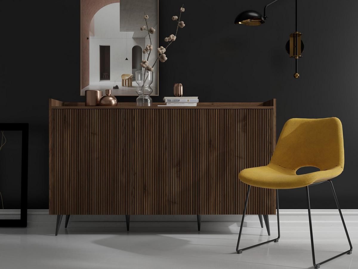SIDEBOARD Arysa in Braun Walnuss Holzoptik 92/150/41 cm - Walnussfarben/Schwarz, Holzwerkstoff/Metall (150/92/41cm) - WFL GROUP