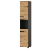 HOCHSCHRANK Eiche, grau 38 x 193 cm, Badschrank mit Soft-Close - Eiche Artisan/Grau, Holzwerkstoff/Kunststoff (38/193/34cm) - Inn.Furn