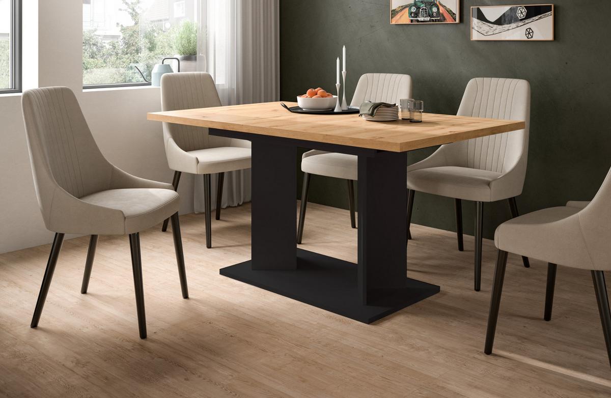 ESSTISCH Eiche Artisan, schwarz 150 - 190 x 90 cm, Küchentisch ausziehbar - Schwarz/Eiche Artisan, Holzwerkstoff (90/150/76cm) - Inn.Furn