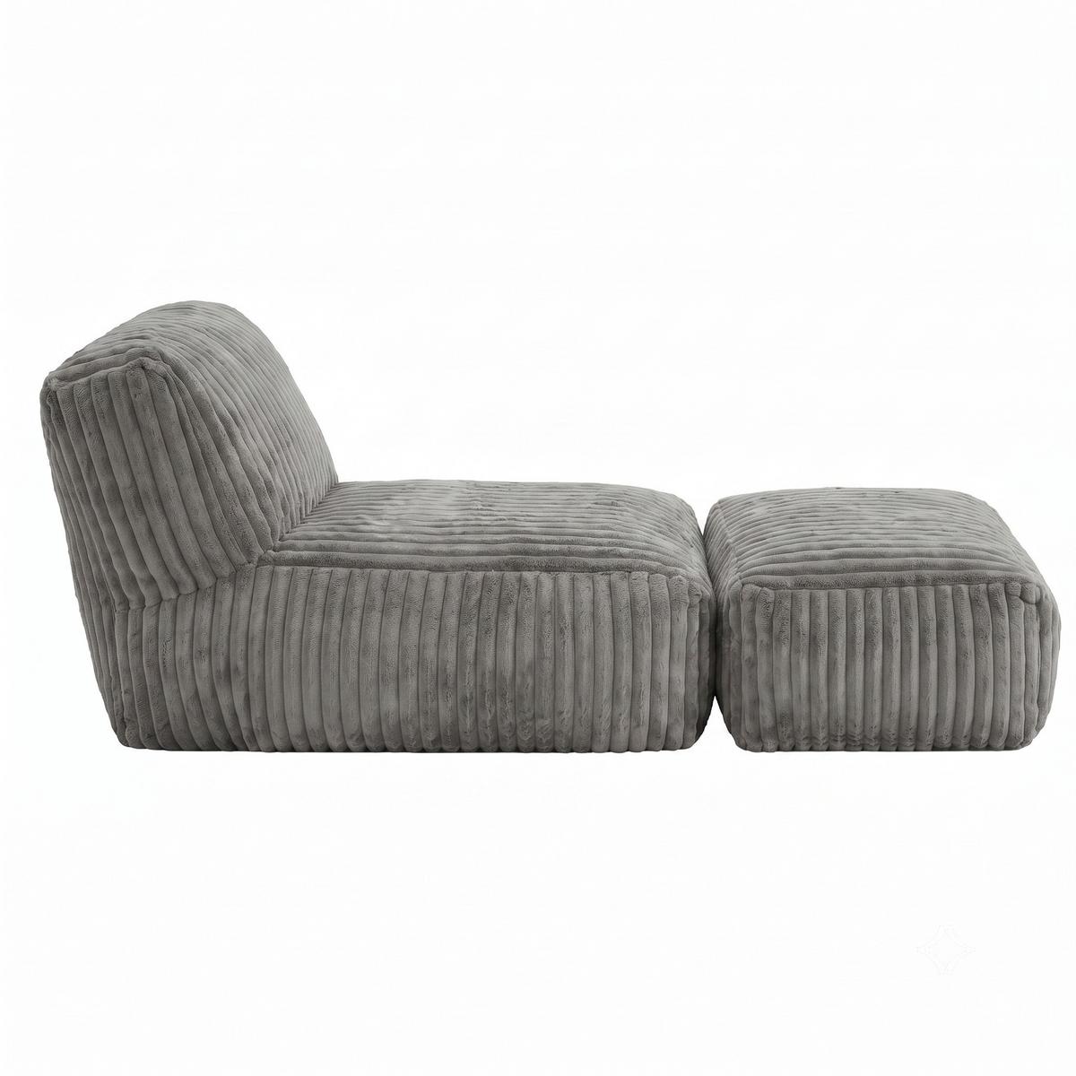 SESSEL MIT HOCKER aus Kordsamt modular und ergonomisch gepolstert - Hellgrau, Textil (160/66/80cm) - Urban Meuble