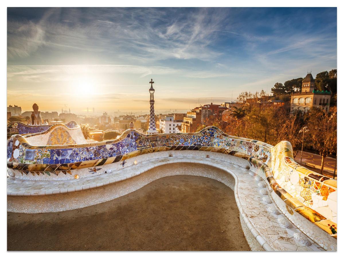 FOTOTAPETE für Wohnzimmer Sonnenaufgang Barcelona Denkmäler 300x210 - Gelb/Beige, Papier (300/210cm) - Muralo