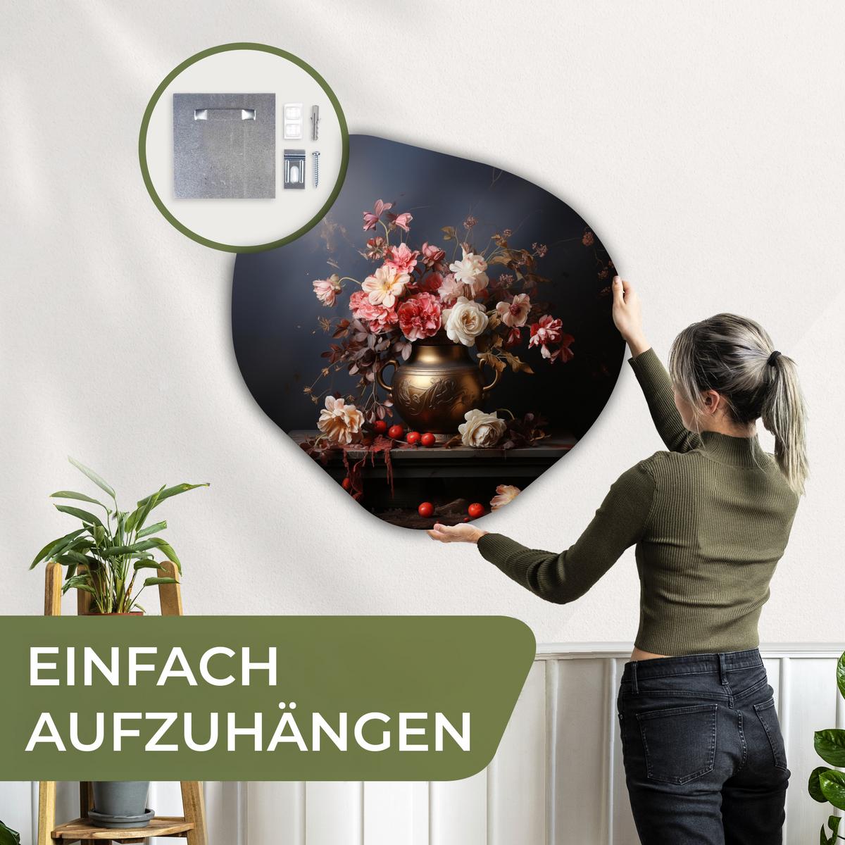 WANDBILD Stilleben - Blumen - Rosen - Blumenstrauß - Vase Room Decor 90x90 cm - Dunkelbraun, Kunststoff (90/90cm) - MuchoWow