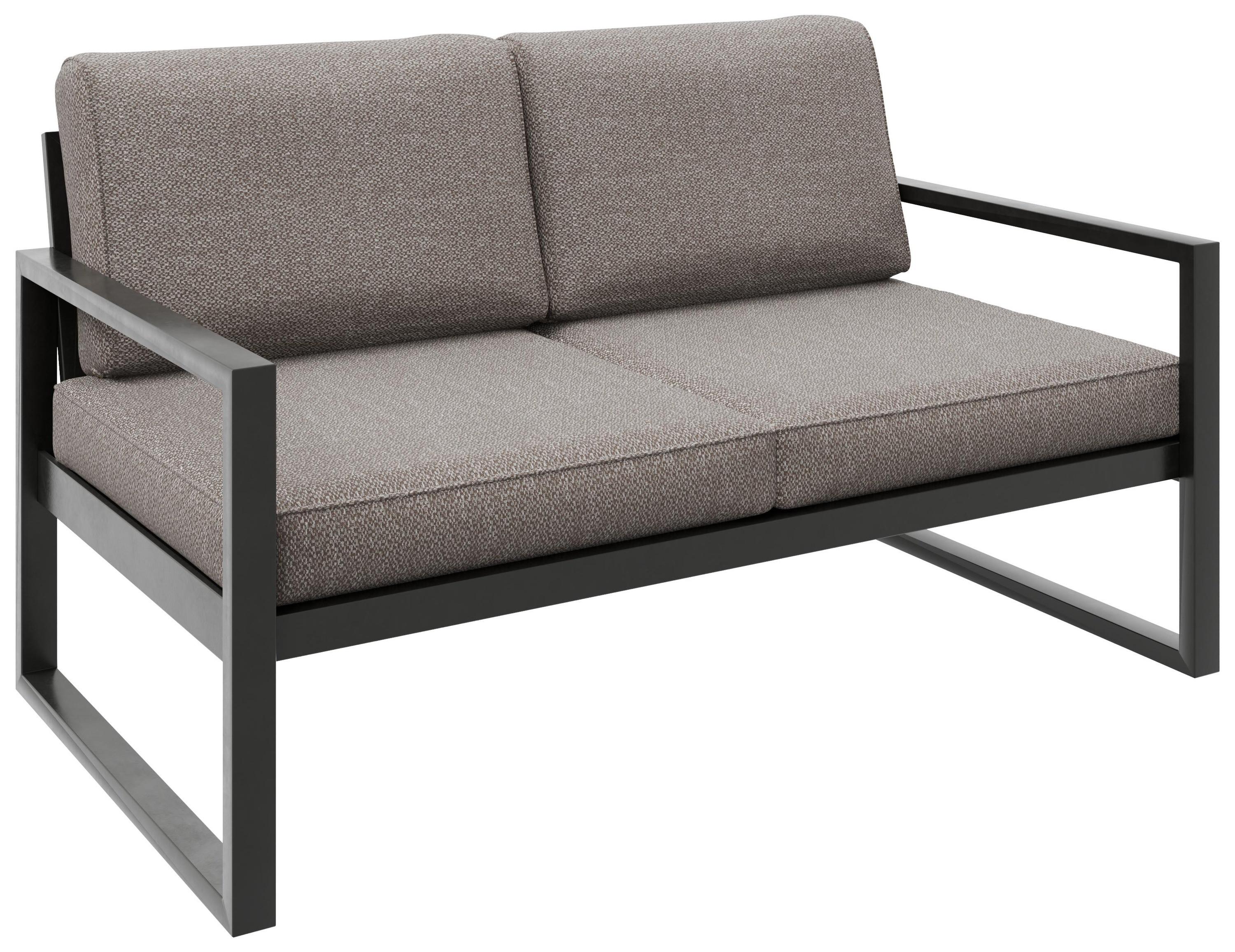 GARTENBANK Bellano Outdoor 2-Sitzer Polster-Loungebank, Stahlgestell Schwarz, Dunkelbeige 76/146/80 cm - Beige, Textil (146/86/80cm) - WFL GROUP