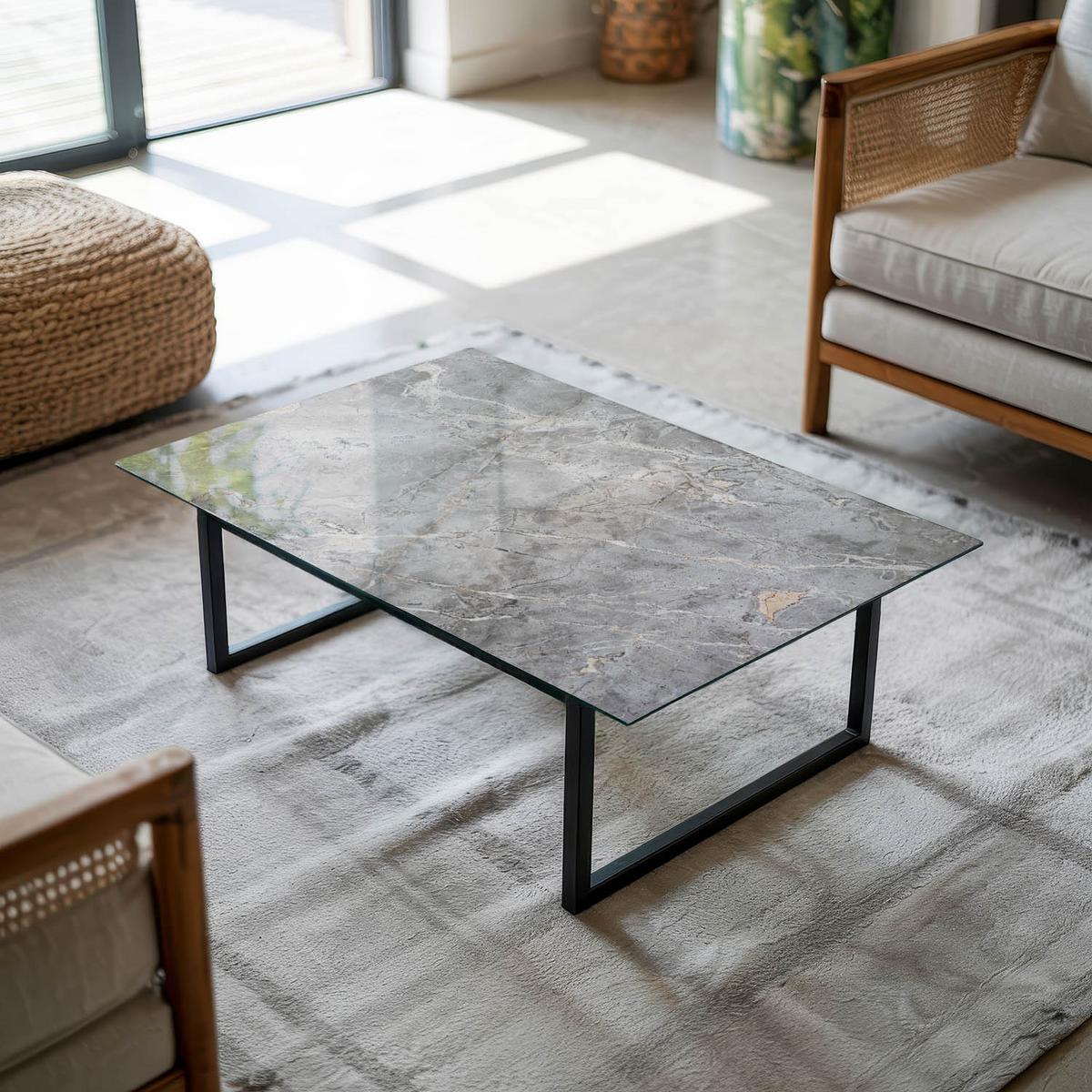 TISCHPLATTE 80x60 cm Muster aus Naturmarmor - Dunkelgrau, Glas (0.4/80/60cm) - TULUP