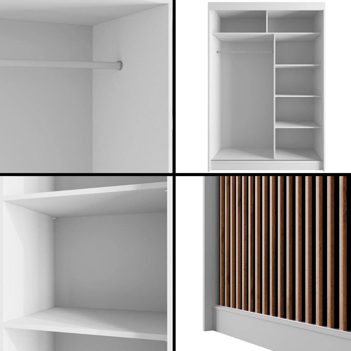 KLEIDERSCHRANK mit Lamel-Schiebetüren VILANv2 - 120 cm Weiß + Lamelle Eiche Wotan - Eiche Wotan/Weiß, Holzwerkstoff (120/215/61cm) - ALTDECOR