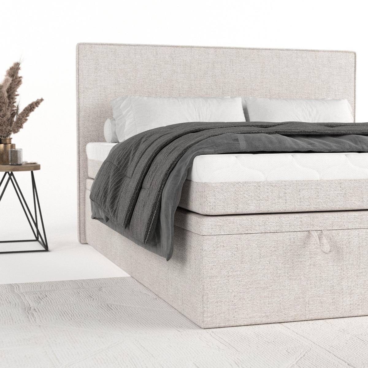 BOXBETT Zalla 160/200 cm Hellbeige im Neve Stoff - Sandfarben/Schwarz, Holz/Holzwerkstoff (160/200cm) - AltaBeds