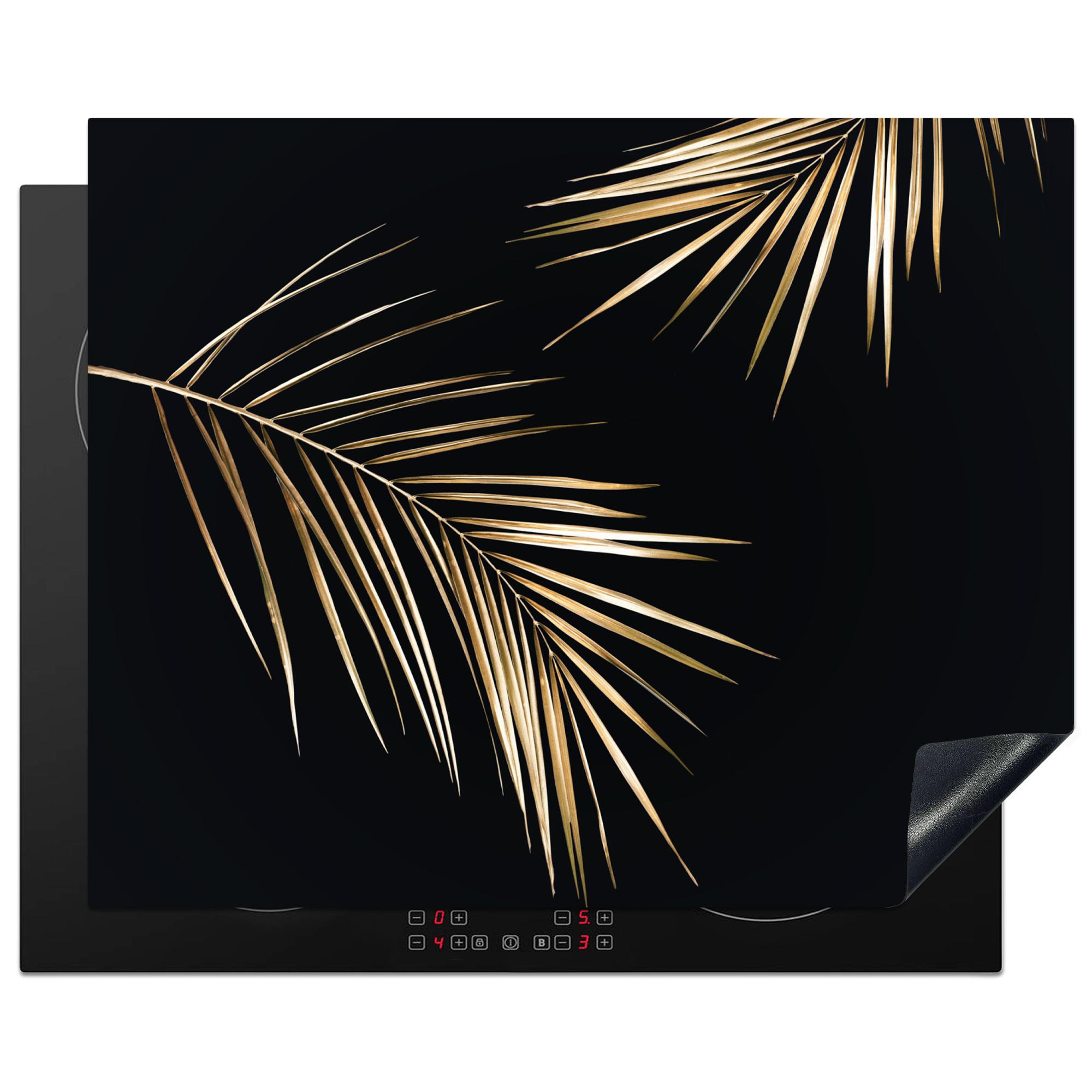 HERDABDECKPLATTE Blätter - Pflanzen - Gold - Schwarz - Luxus Herdabdeckung Induktionsfeld 65x52 cm - Goldfarben, Kunststoff (65/52/0.2cm) - MuchoWow