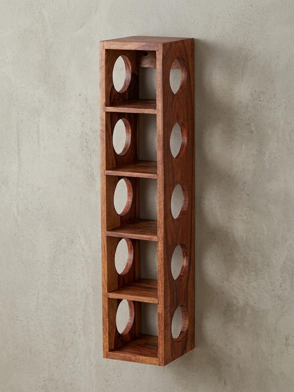 WEINREGAL Massivholz mit 5 Fächern Wandmontage Edelholz-Optik, Braun 15x15x70 cm - Braun, Holz (15/70/15cm) - KADIMA DESIGN