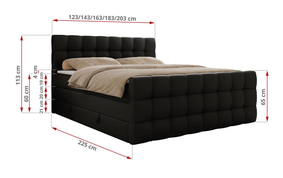 BOXSPRINGBETT ALTIVO KING DUO 140/200 - Schwarz Kunstleder - H4 - Schwarz, Textil (140/200cm) - MKS