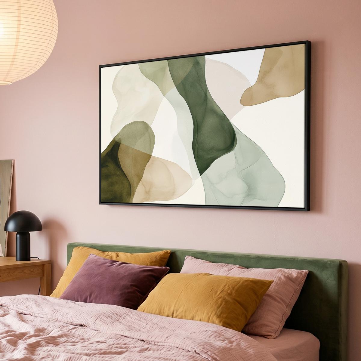 LEINWAND Bilder mit Rahmen - Japandi - Abstrakt - Grün - 120x80 - Salbeigrün, Textil (120/80cm) - MuchoWow