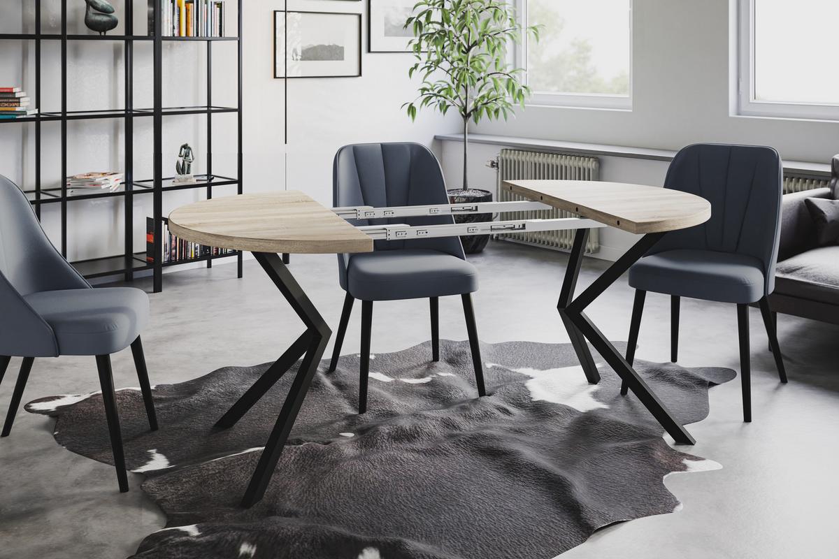 RUNDER Esszimmertisch LOFT LITEN, ausziehbarer Tisch Durchmesser: 90 cm/170 cm, Wohnzimmertisch Farbe: Beige, mit Metallbeinen in Farbe Schwarz - Schwarz/Sonoma Eiche, Holzwerkstoff (90/90/76cm) - Alpi-Möbel