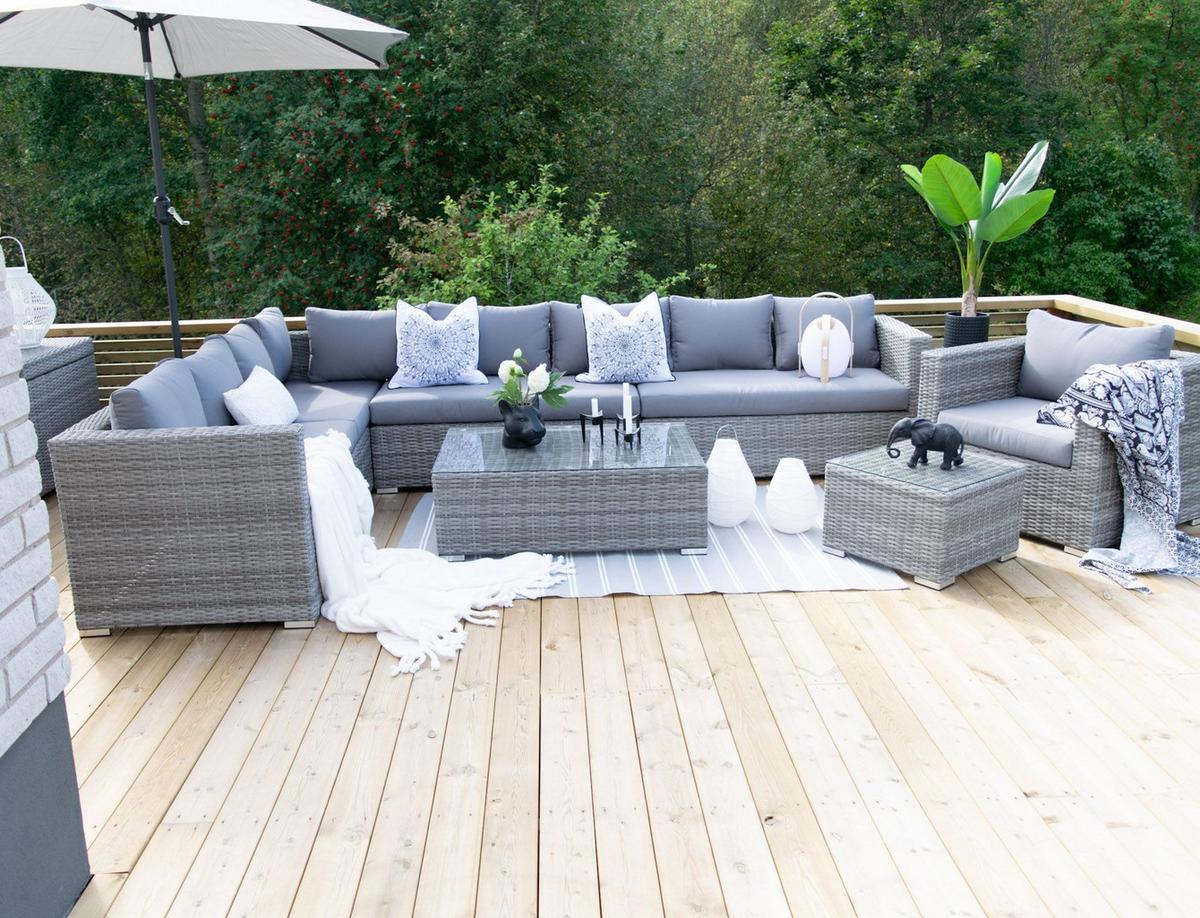 LOUNGE-SET 8-Sitzer hellgrau linksseitig modular Auflagen grau XXL - Hellgrau/Grau, Kunststoff - Beliani