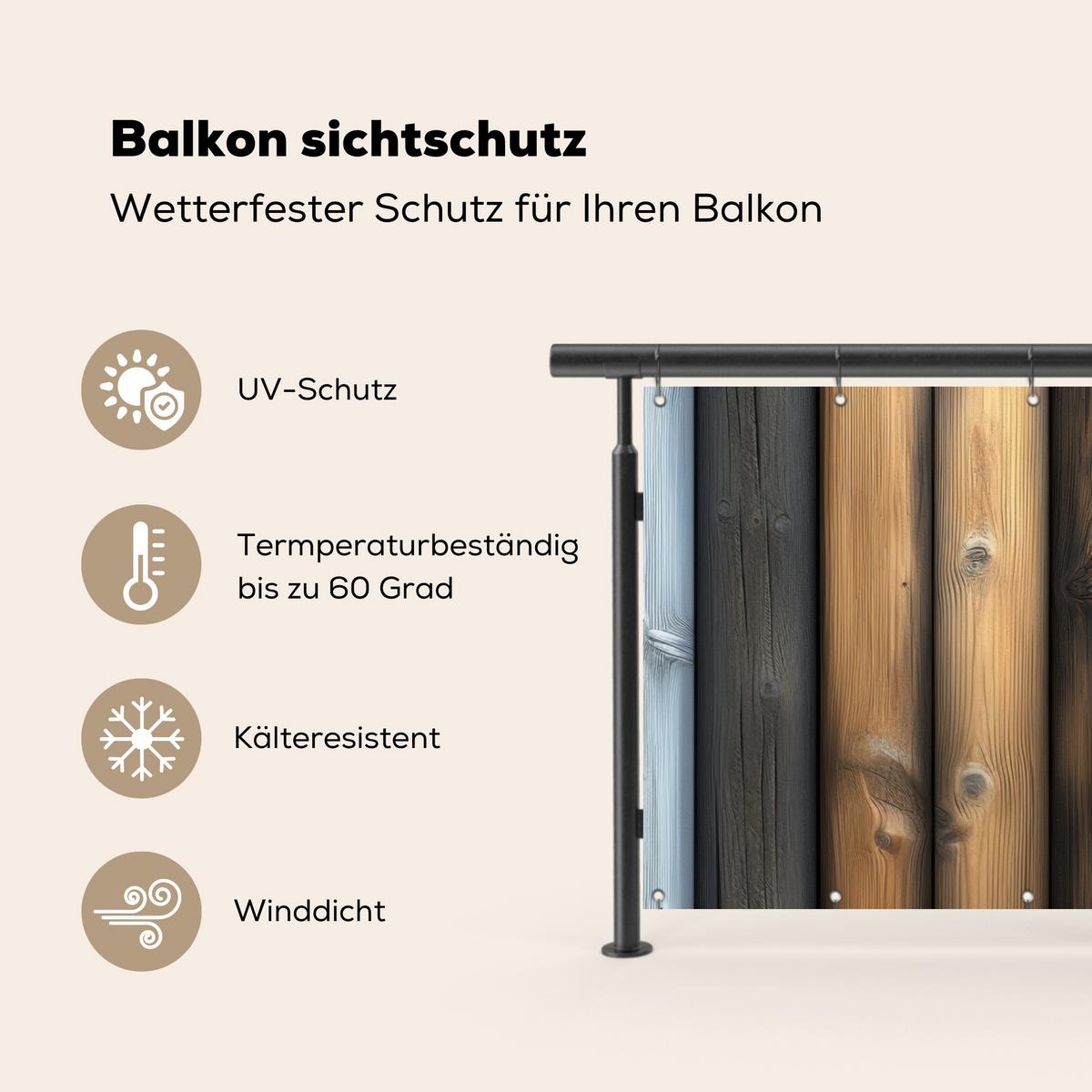 BALKON-SICHTSCHUTZ Holz - Dielen - Gemischt Witterungsbeständig 200x110 cm - Teakfarben, Kunststoff (200/110cm) - MuchoWow