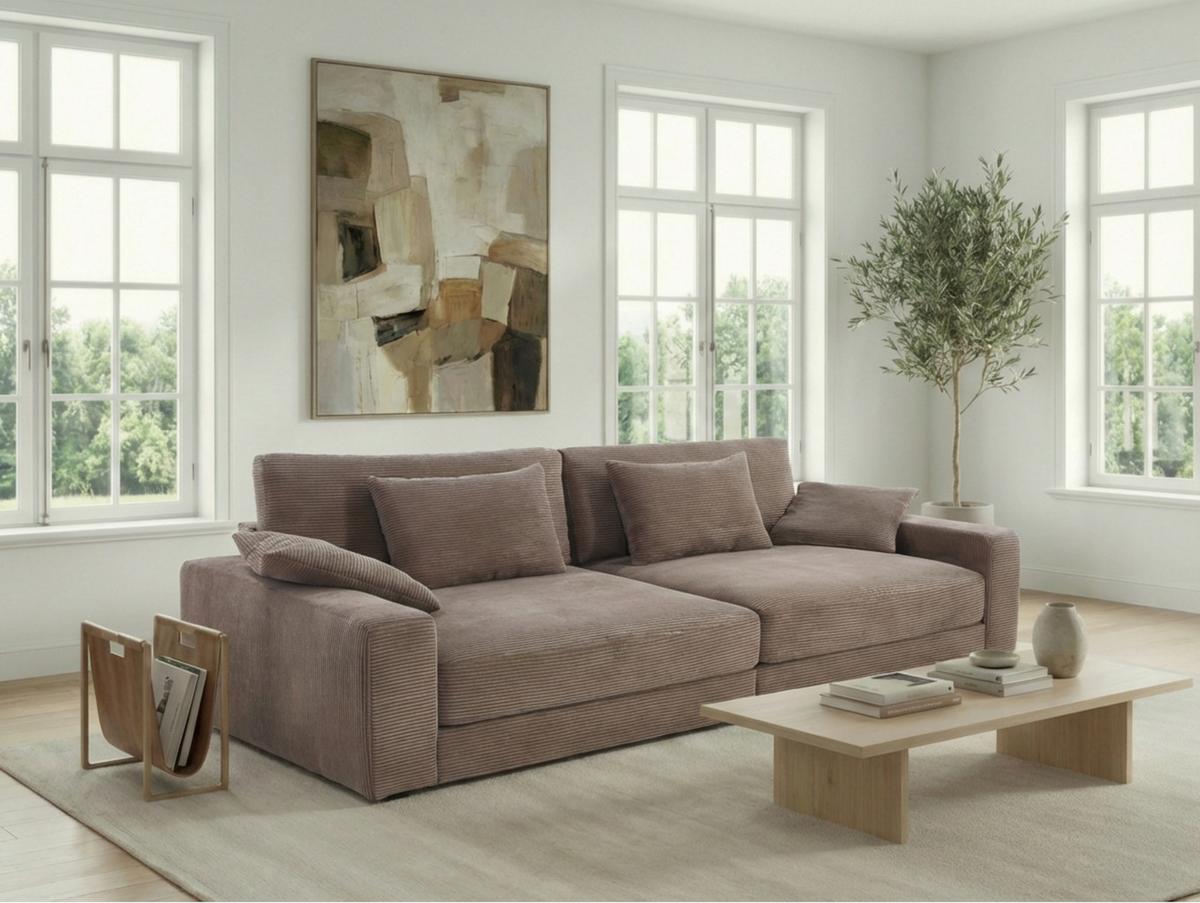 BIG-SOFA mit Federkern B290/T135/H90 cm extratief, Liegefläche 122x240 cm, Cord Braun Taupe / 15252 - Schwarz/Braun, Kunststoff/Textil (290/90/135cm) - luma-home