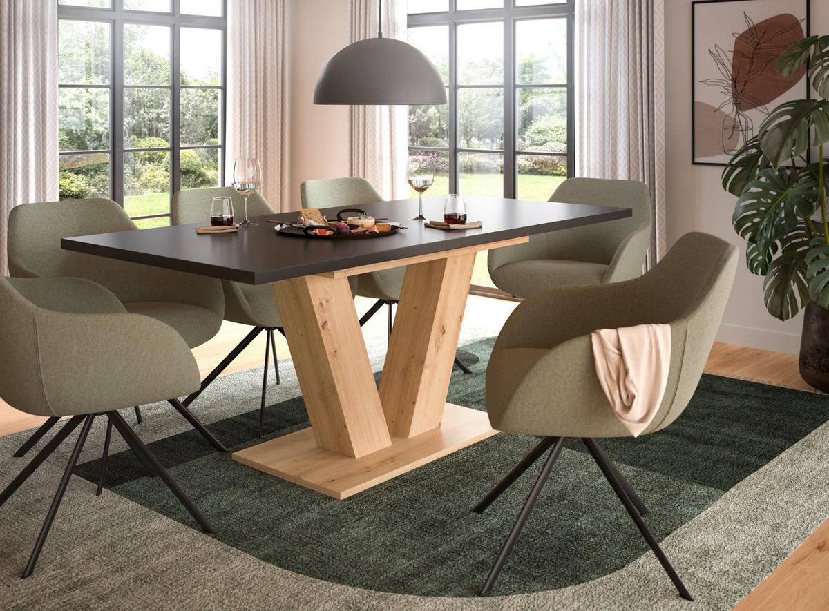 ESSTISCH grau, Eiche Artisan, Küchentisch ausziehbar 150 - 190 cm - Eiche Artisan/Grau, Holzwerkstoff/Metall (150/90/76cm) - Inn.Furn