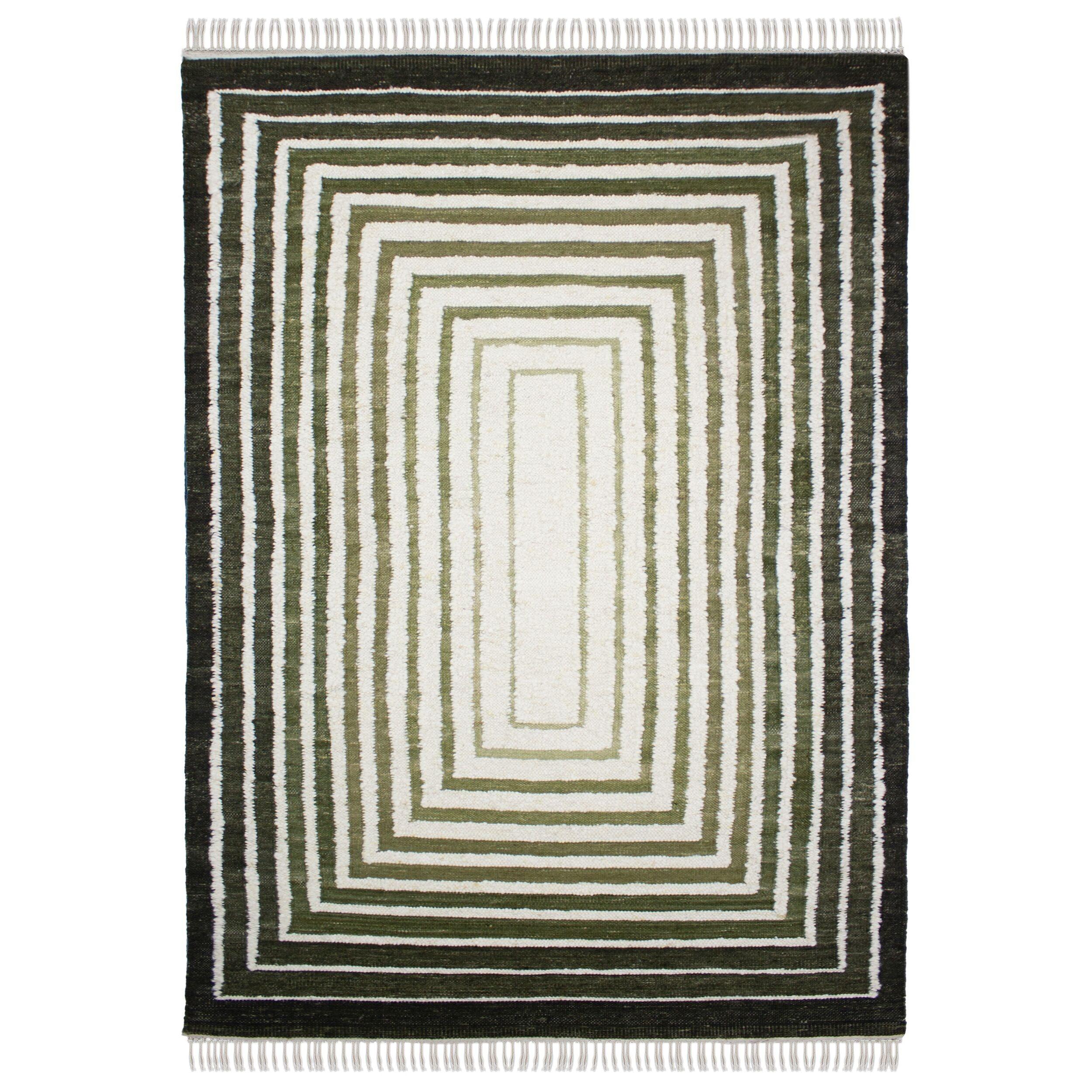 TEPPICH aus Wolle handgewebt mit Fransen FROND in Grün, geometrisch, 160 x 230 cm - Grün, Textil (230/160cm) - KADIMA DESIGN