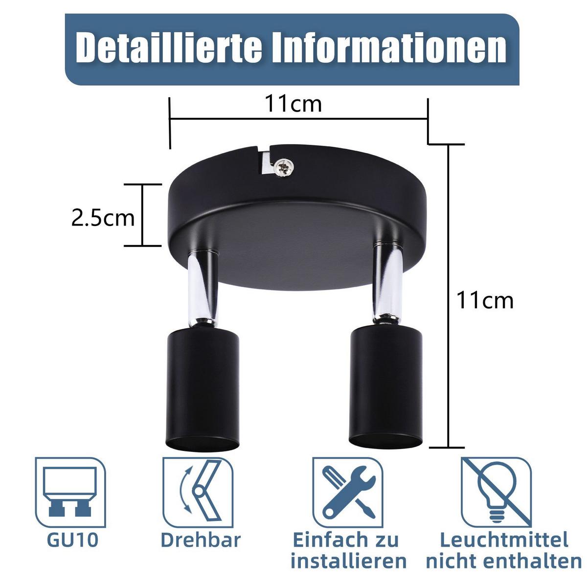 DECKENSTRAHLER Heike 2-flammig 11/11/11 cm - Schwarz, Metall (11/11/11cm) - Nettlife