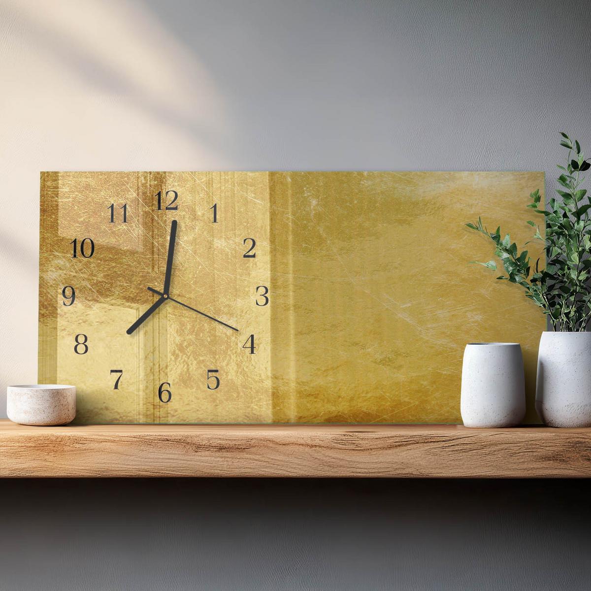 WANDUHR aus Glas 60x30 cm - Metallische Textur - Gelb, Glas (60/30/0.4cm) - TULUP