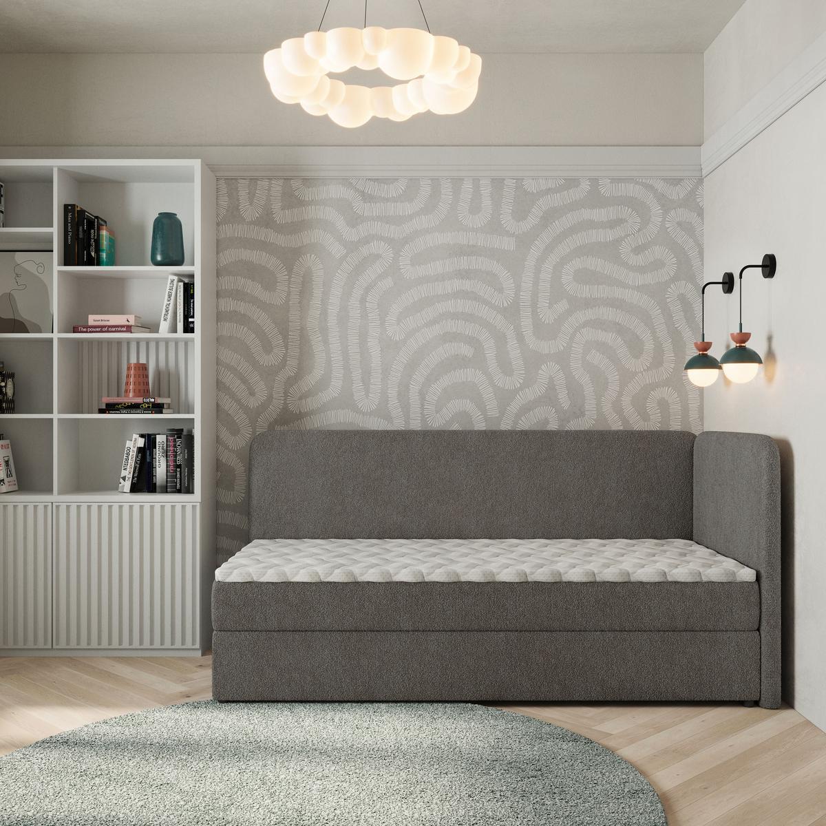 BOXBETT GINA 100x200 cm mit Matratze und Topper, H2+H3 - Grau - Grau, Holz (100/200cm) - MASSENO