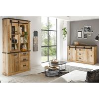 ESSZIMMER-SET Esszimmer Set, Used Wood hell, anthrazit, Wohnkombination 2-teilig mit Vitrine Sideboard - Eichefarben/Anthrazit, Holzwerkstoff/Metall (275/201/43cm) - Furn.Design