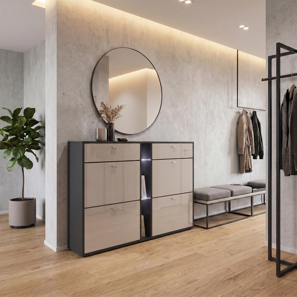 SCHUHSCHRANK Today Fronten in Sandgrau Hochglanz - Sandfarben, Holzwerkstoff (155.5/95/28cm) - Vladon