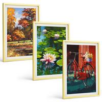 BILDER SET 3er Set - 40x60 cm Goldrahmen - Herbstfarbene Lilienterrasse - Goldfarben, Kunststoff (40/60cm) - TULUP