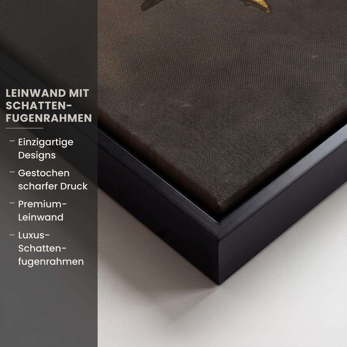 LEINWAND Bilder mit Rahmen - Rotwild - Schwarz - Gold - 60x40 - Braun, Textil (60/40cm) - MuchoWow