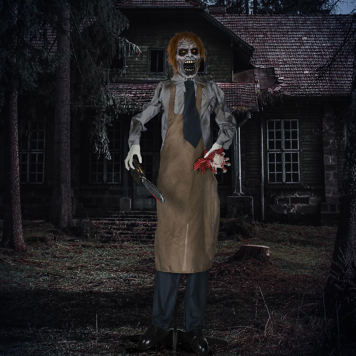 HALLOWEEN Dekoration 170cm Kettensägenmörder mit beweglichem Körper, Arm - Multicolor, Kunststoff (18/170/130cm) - HOMCOM