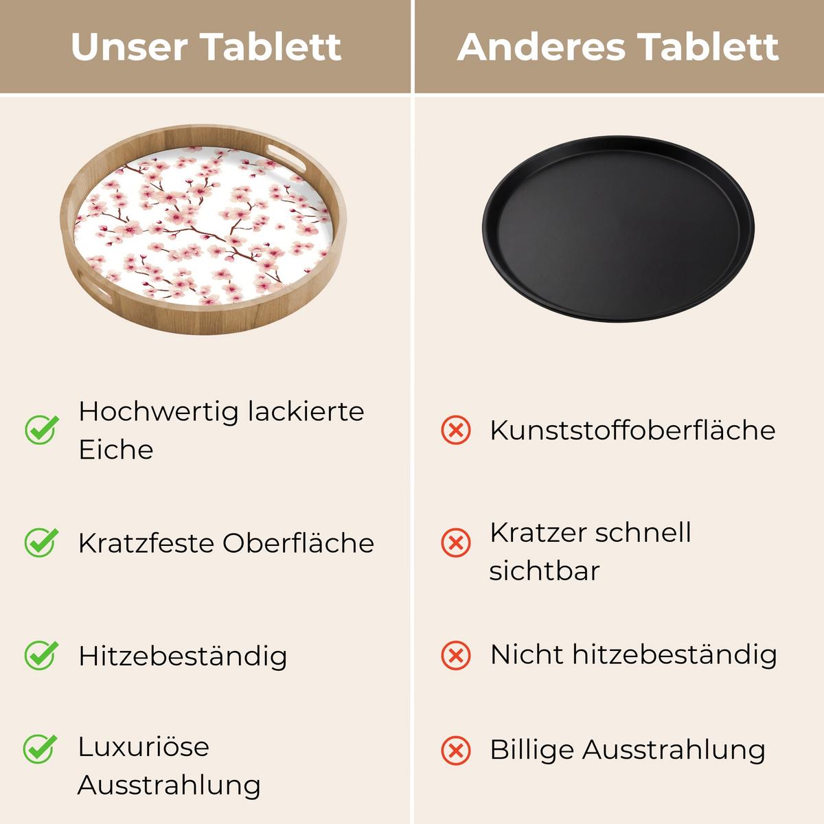 TABLETT Kirschblüte - Zweige - Rosa 50x50 cm - Rosa, Holz (50/5/5cm) - OnlyWow