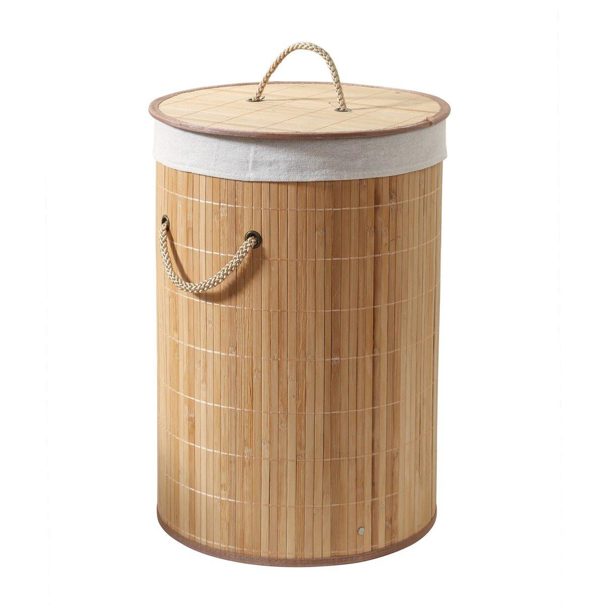 WÄSCHEKORB aus Bambus rund 60l - 40/40/50 cm - Apfelbaumfarben, Holz (40/50/40cm) - Calicosy