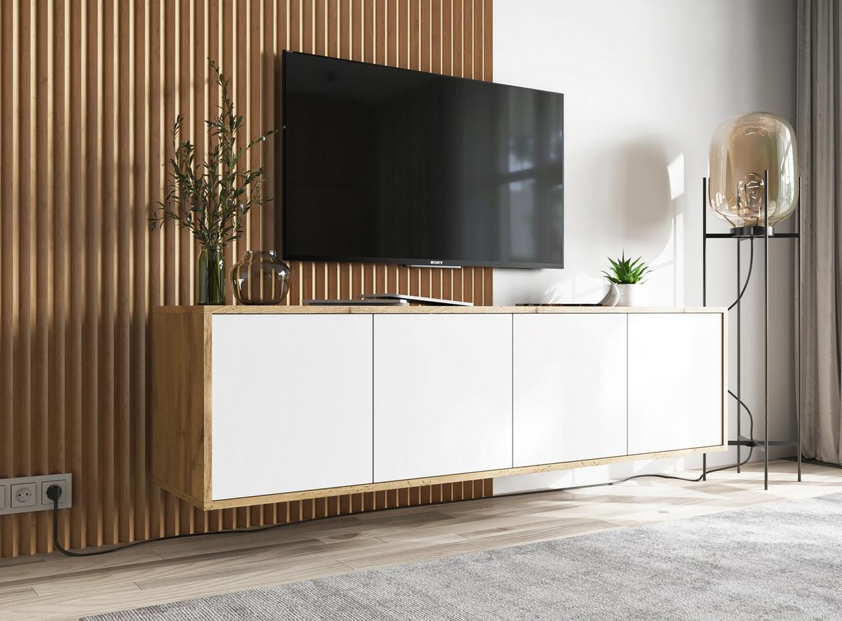 TV-SCHRANK Apollo2 Eiche wotan Weiß Matt 150 cm - Weiß, Holzwerkstoff (150/39/35cm) - Meble Lindner