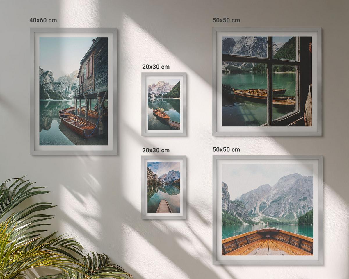 BILDER SET 5er Set - 50x50 cm & 20x30 cm & 40x60 cm Silberner Rahmen - Haus am Bergsee Łódź - Silberfarben, Kunststoff (40/60cm) - TULUP