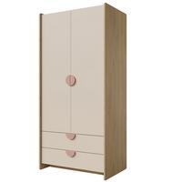 DREHTÜRENSCHRANK Lena mit 2 Türen und 2 Schubladen, 83 cm, für Jugendliche, Eiche Cremona/Macadamia/Puderrosa - Eichefarben/Beige, Holzwerkstoff (83/198/60cm) - Beautysofa