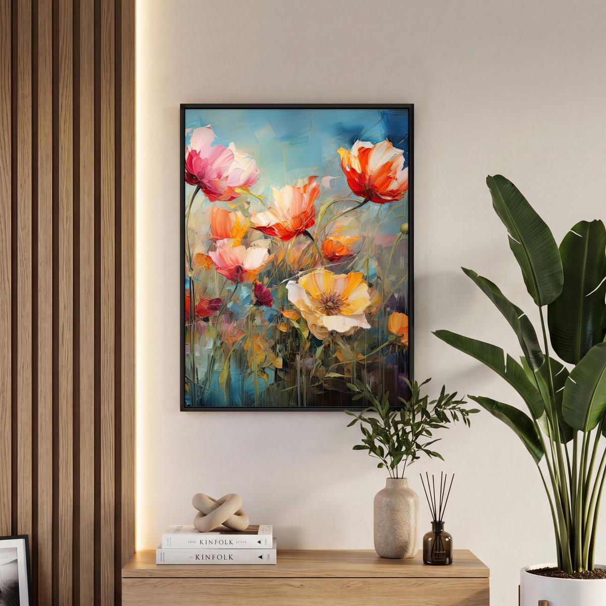 LEINWAND Bilder mit Rahmen - Blumen - Aquarell - Kunst - Botanisch - Natur - 60x80 - Orange, Textil (60/80cm) - MuchoWow
