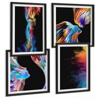 BILDER SET 4er Set - 50x50 cm & 40x60 cm Schwarzer Rahmen - Farbenfrohe Abstraktionen, Gesichter, Formen - Schwarz, Kunststoff (50/50cm) - TULUP