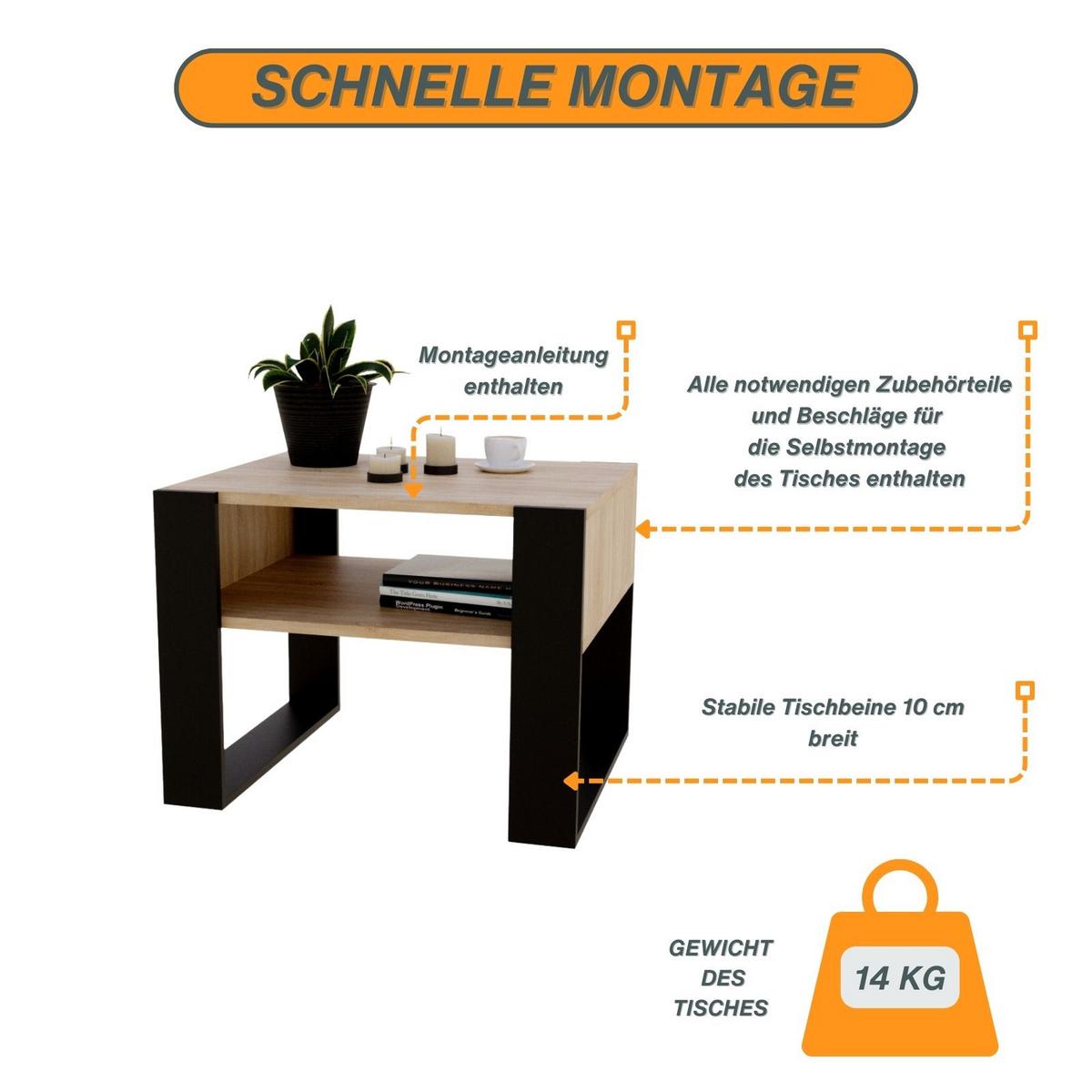 COUCHTISCH Karo65 65/45/53,6 - Eichefarben/Schwarz, Holzwerkstoff (53.6/65/45cm) - RAUMHIRSCH FURNITURE