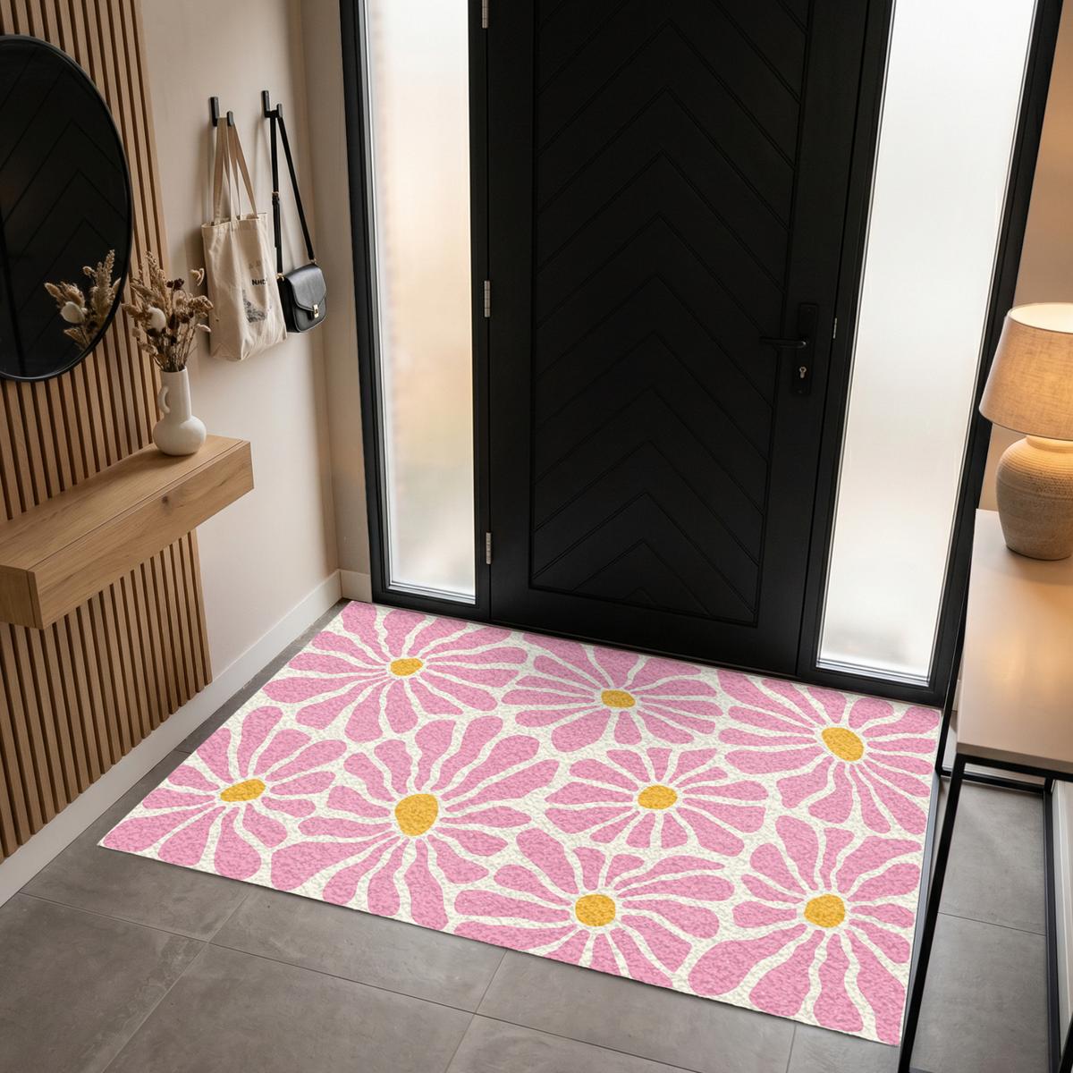 FUSSMATTE Blumen - Muster - Rosa - Beige - Orange Sauberlaufmatte 180x120 cm - Rosa, Kunststoff (180/0.4cm) - MuchoWow