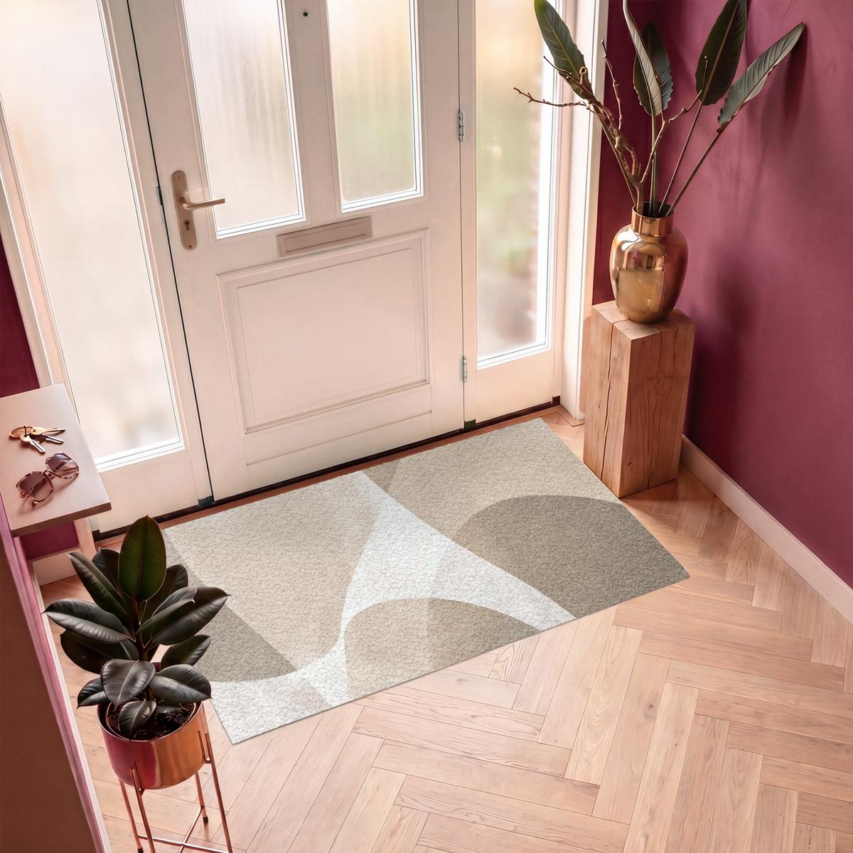 FUSSMATTE Glatte Oberflächen - Harmonisch - Wellenförmig Schmutzfangmatte 150x90 cm - Beige, Kunststoff (150/0.4cm) - MuchoWow