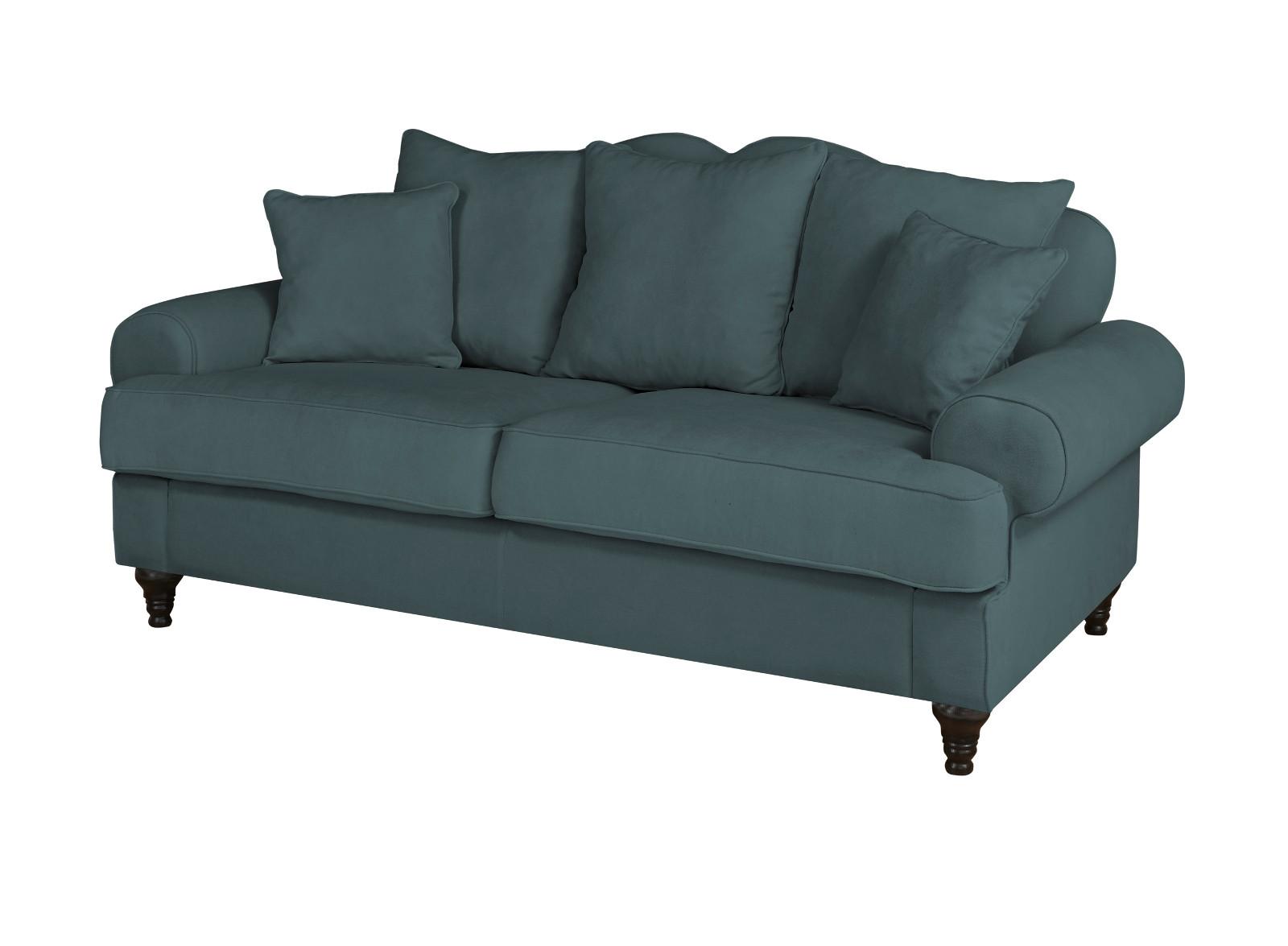 SOFA blaugrün Landhaus, Couch 3-Sitzer 200 cm - Dunkelgrün, Holz/Textil (200/95/100cm) - Furn.Design