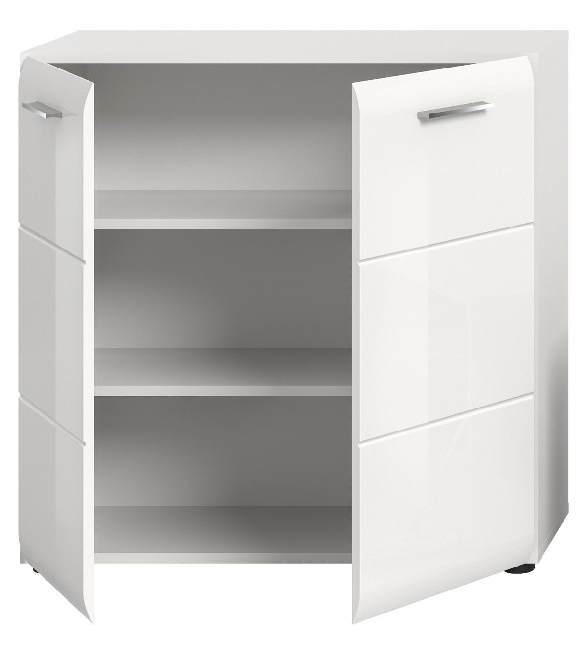 KOMMODE weiß Hochglanz 80 x 81 cm, Sideboard 2-türig - Weiß Hochglanz/Silberfarben, Holzwerkstoff/Kunststoff (80/81/34cm) - Inn.Furn